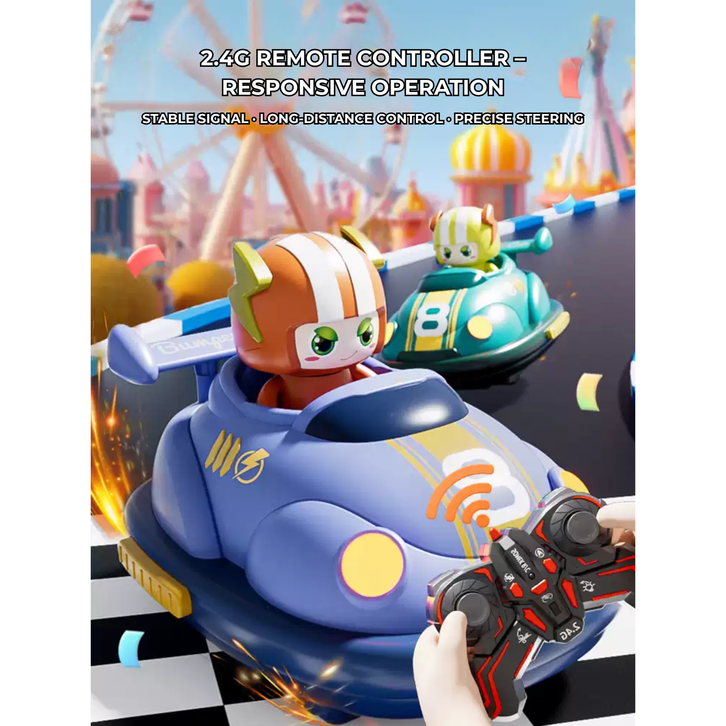 RC Bumper Car for Kids – Drift Kart, 2-Player Battle & Soccer Mode